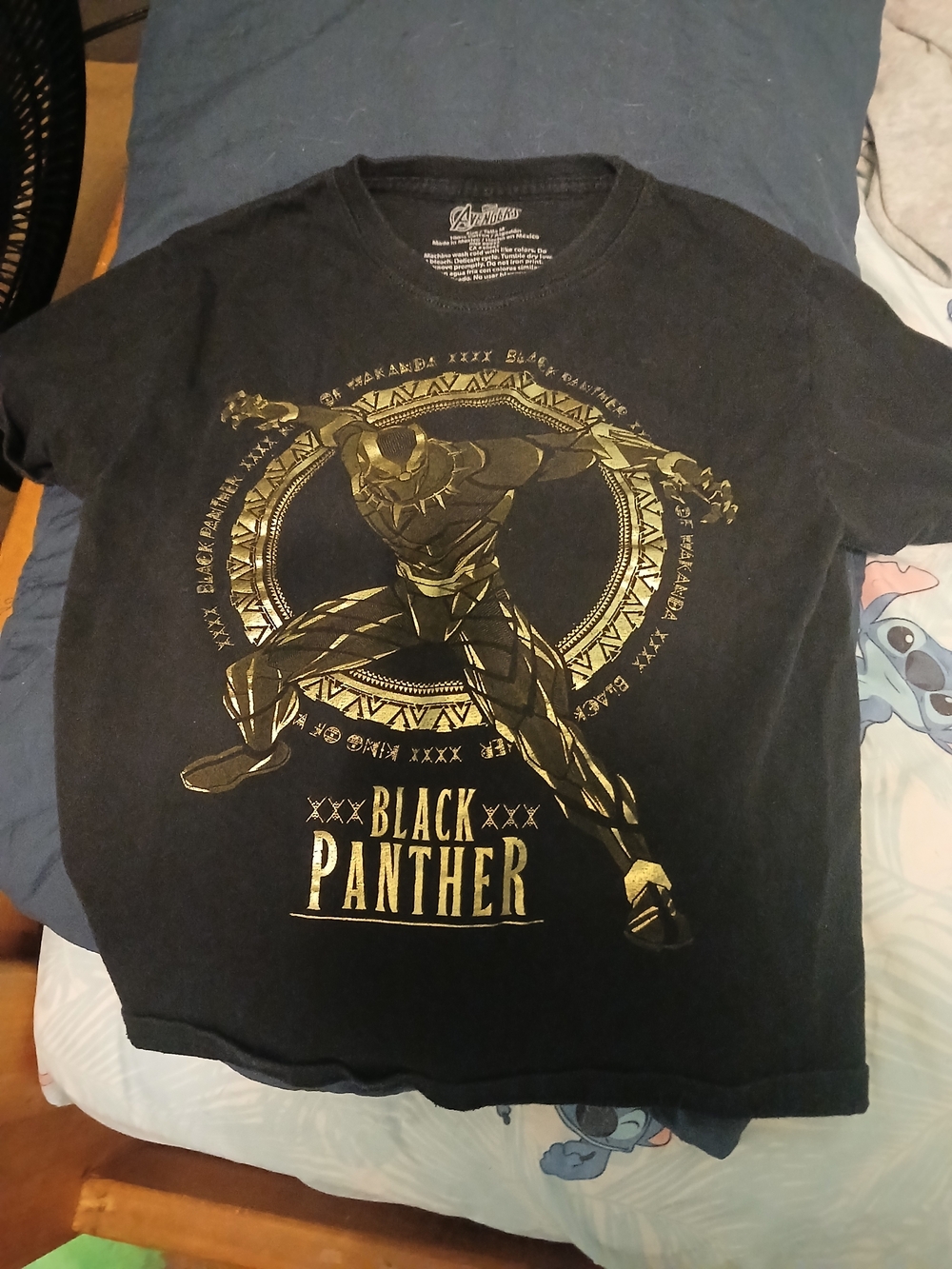 Avenger Black Short Sleeve Tee with Gold Black Panther Graphic